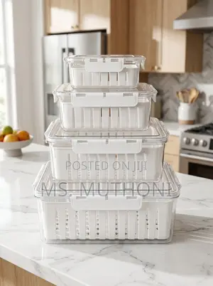 (4 PCs Set ) BPA-free Clear PET Containers Ft Inner Drain Basket.