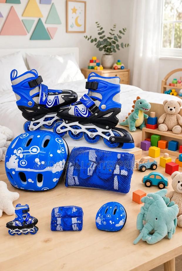 Skating Shoes Full Set Blue - Inline Roller Skates + Helmet + Guards