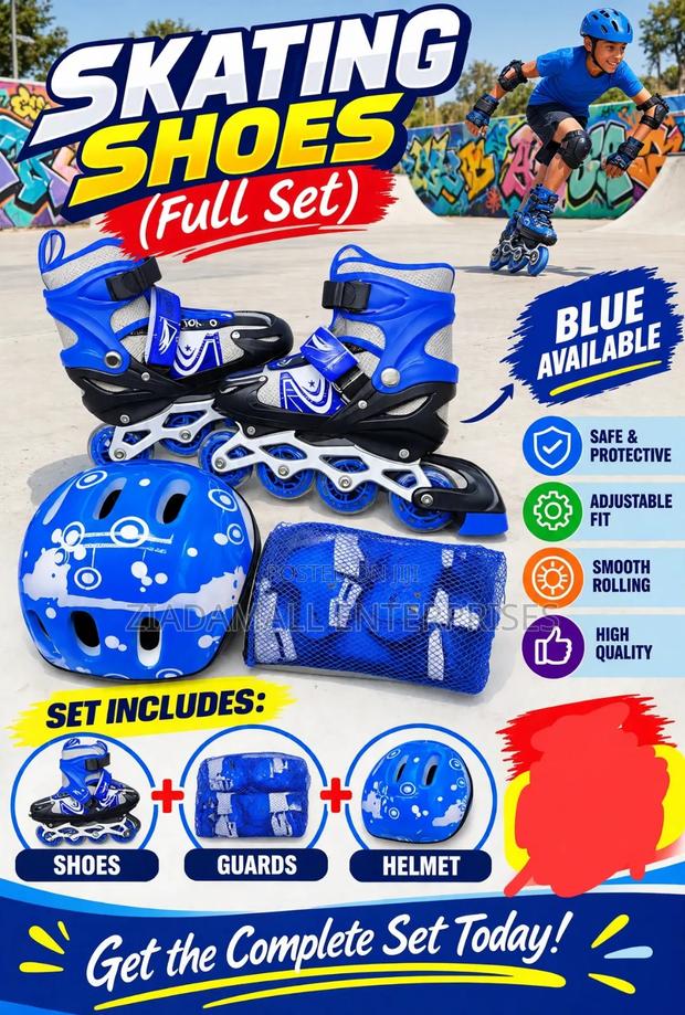 Skating Shoes Full Set Blue - Inline Roller Skates + Helmet + Guards - thumbnail 2