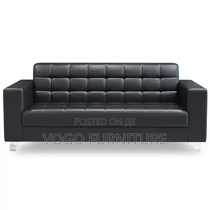Office Sofa; 3-Seater Black Leather Office Sofa