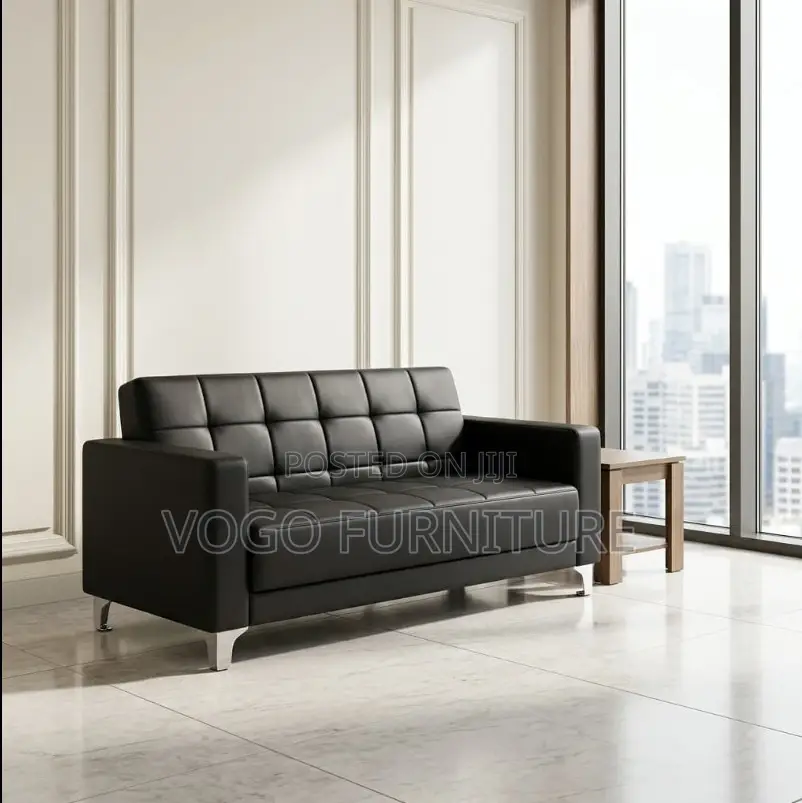 Office Sofa; 3-Seater Black Leather Office Sofa