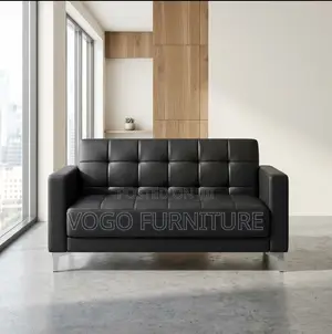 Office Sofa; 3-Seater Black Leather Office Sofa