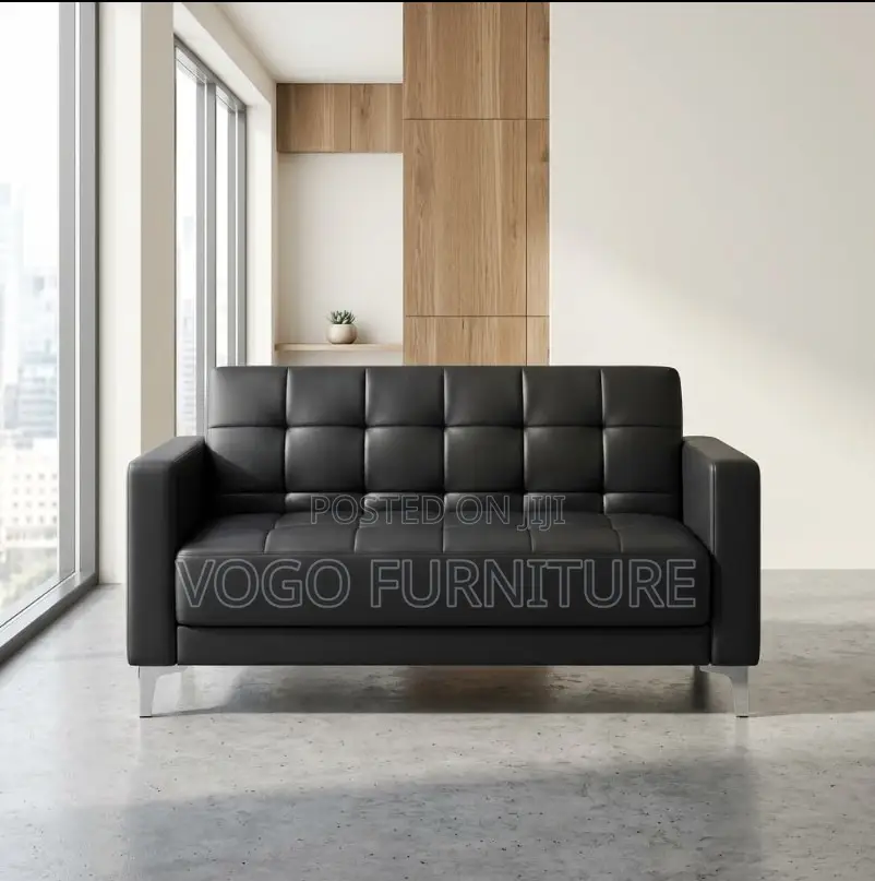 Office Sofa; 3-Seater Black Leather Office Sofa