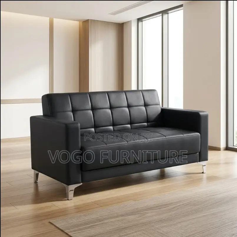 Office Sofa; 3-Seater Black Leather Office Sofa