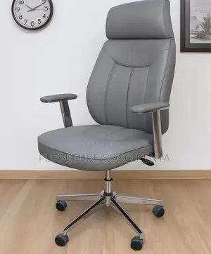 Office Chair : Grey Executive High-Back Leather Office Chair