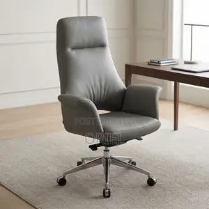Office Chair : Gray Leather High-Back Computer Chair