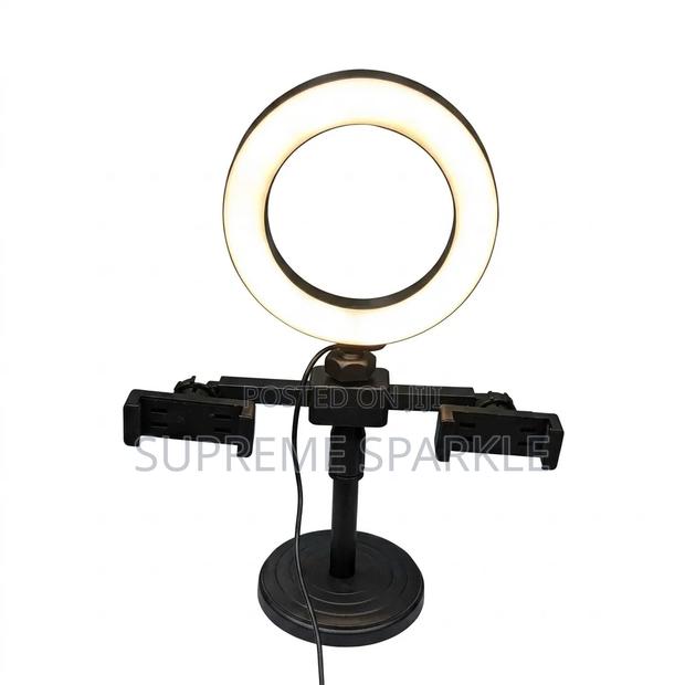 Desktop Ring Light With 2 Phone Holders & Adjustable Table Stand . - thumbnail 2