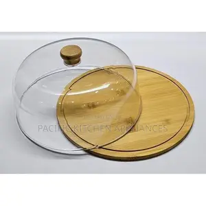 Round Wooden Serving Platter Board With Clear Acrylic Dome Lid Cover