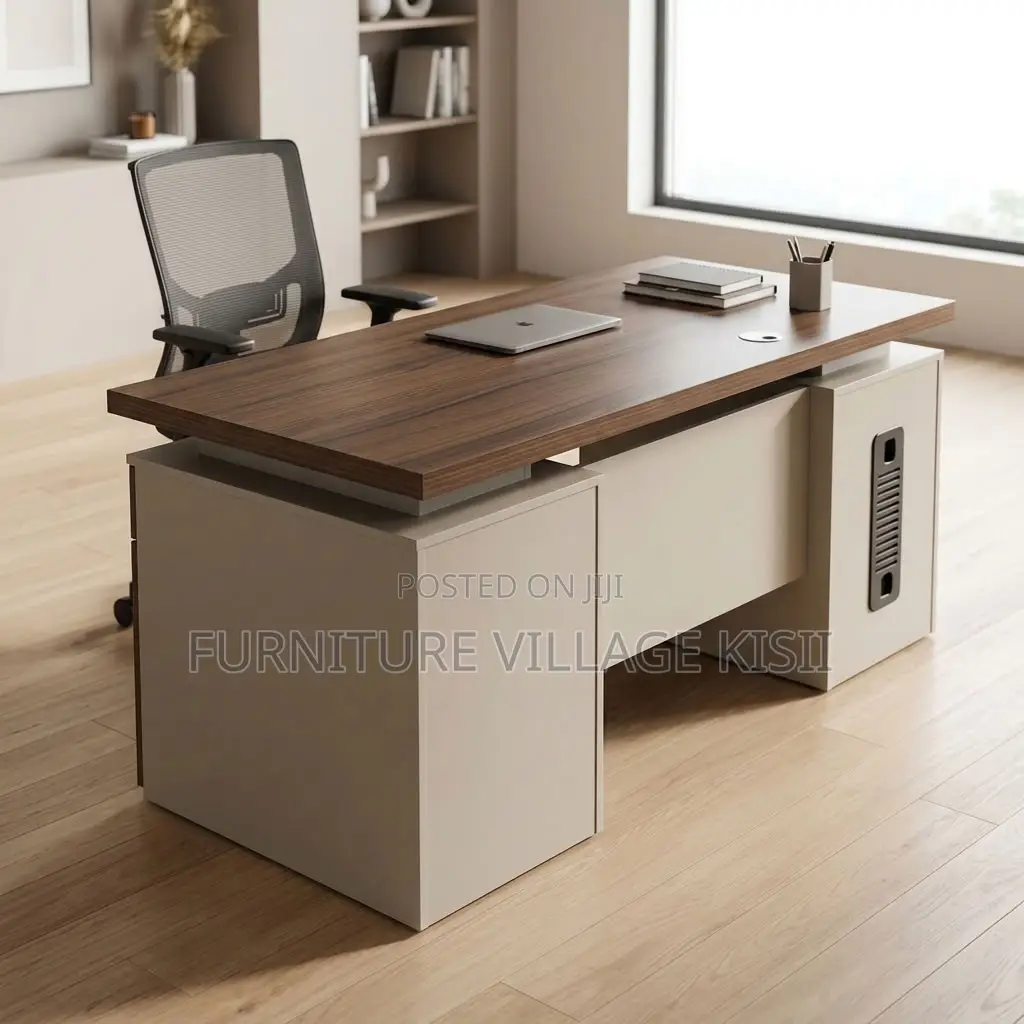 Modern Corporate Office Desk With Storage Cabinets