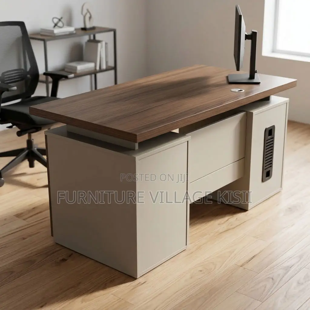 Modern Corporate Office Desk With Storage Cabinets
