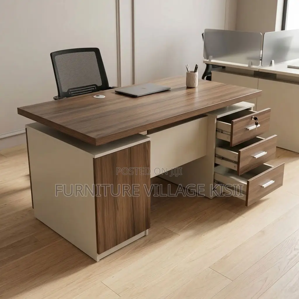 Modern Corporate Office Desk With Storage Cabinets