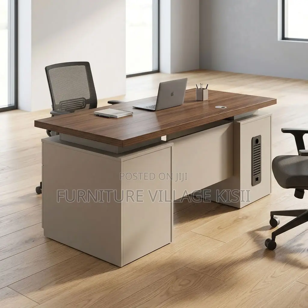 Modern Corporate Office Desk With Storage Cabinets
