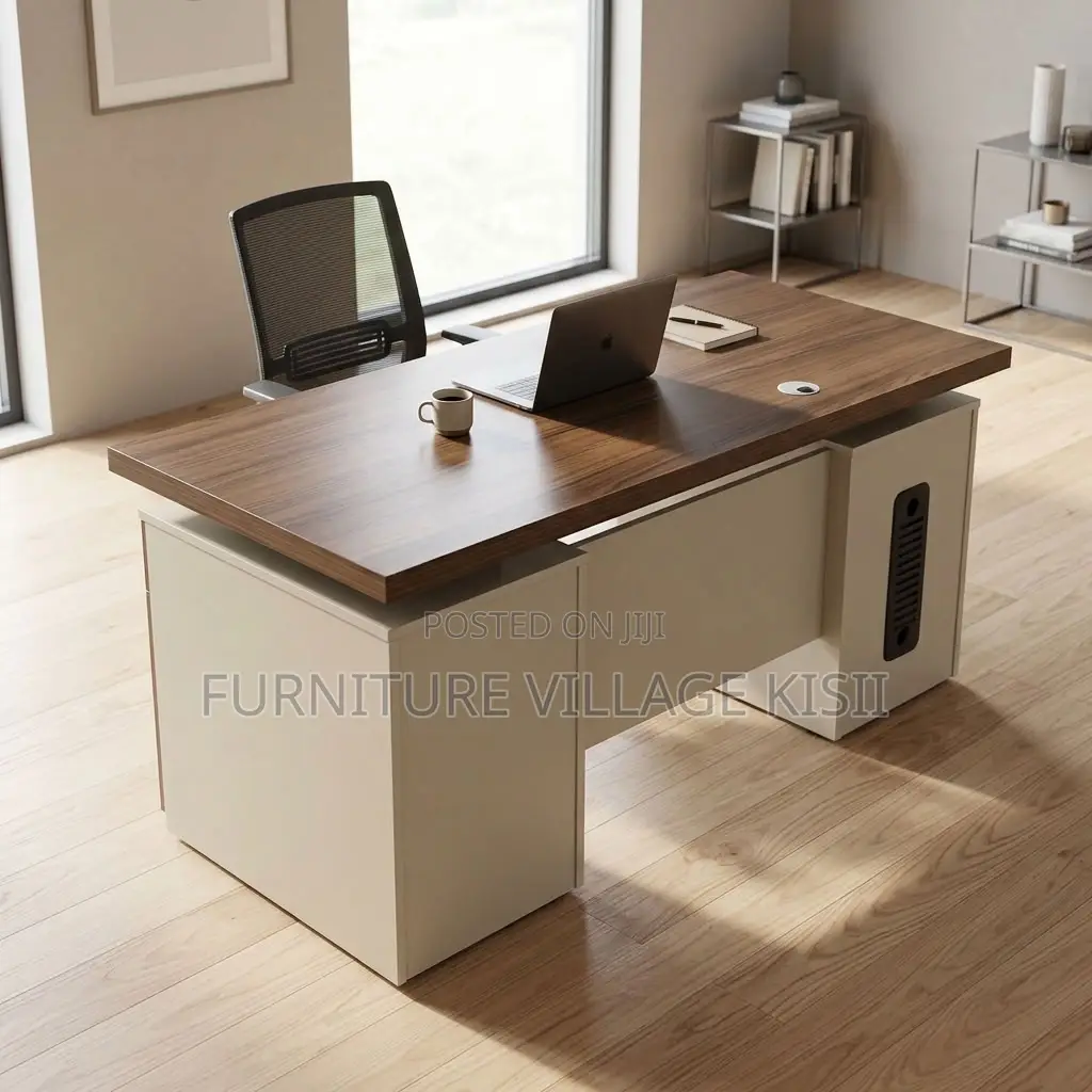 Modern Corporate Office Desk With Storage Cabinets