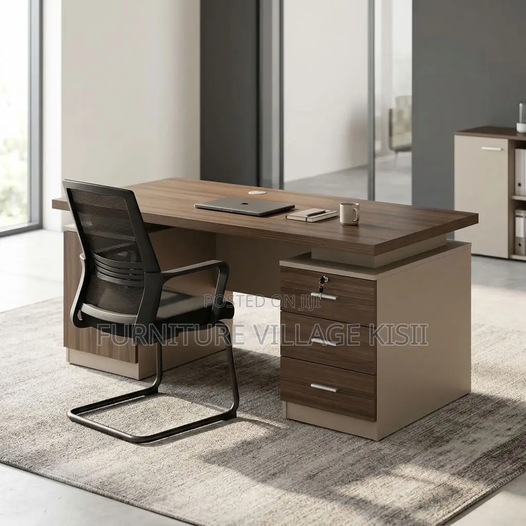 Modern Corporate Office Desk With Storage Cabinets