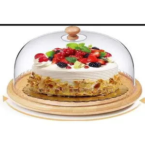 Serving Platter Board With Clear Acrylic Dome Lid Cover & Wooden Knob