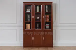 Office Cabinet; 3-Door Wooden Office Storage Cabinet With Glass Doors