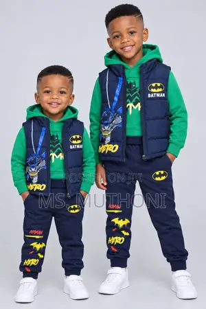1-7 Yrs Kids Batman Puffer Vest and Hoodie Set for Kids.