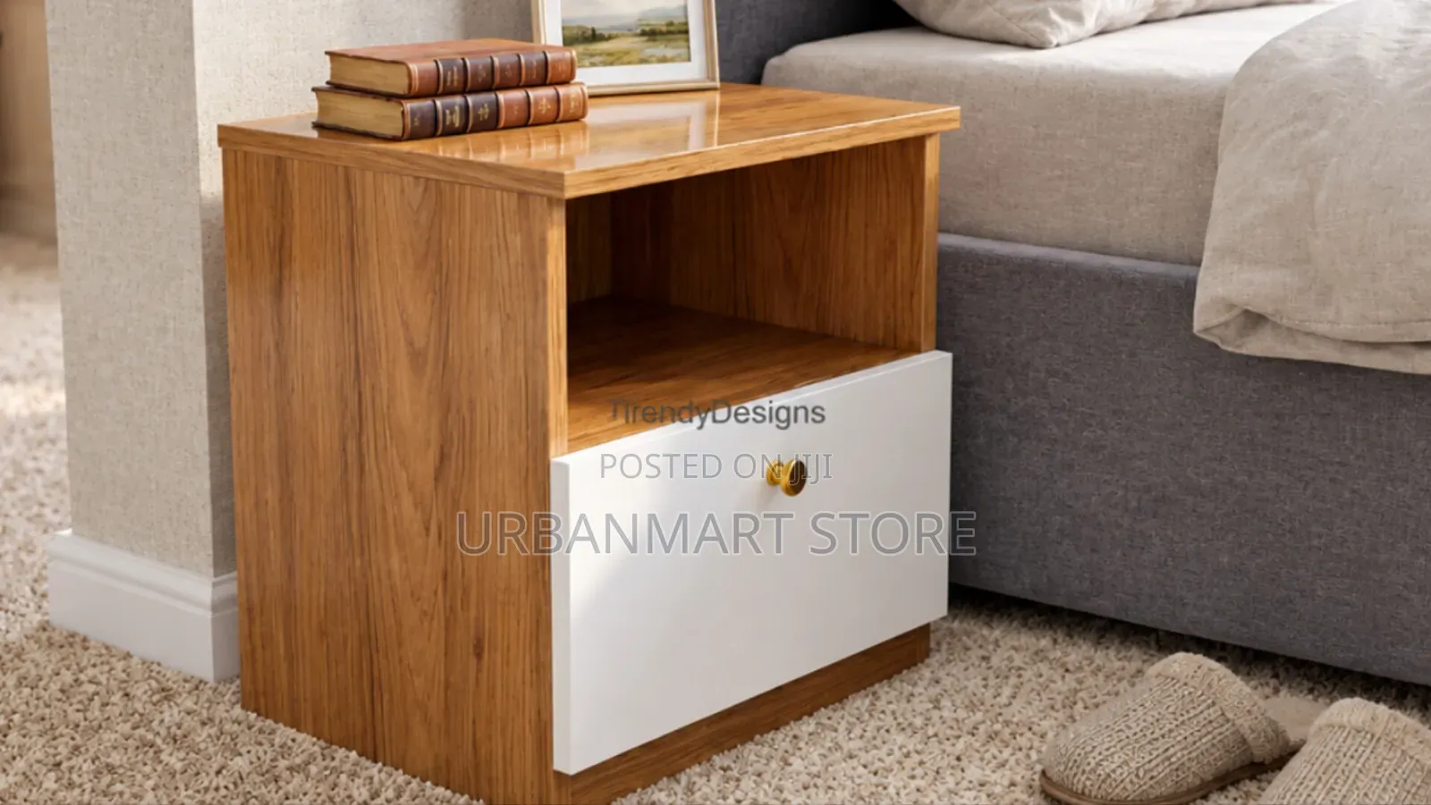Modern Sparrow Bedside Cabinet Brown and White