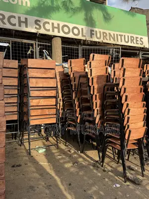 Brown Varnished Junior Secondary School Lockers and Chairs