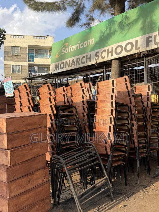 Brown Varnished School Chairs - main view