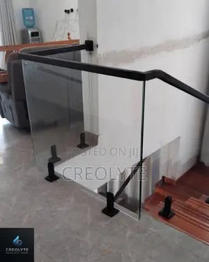 Glass Staircase Railing With Black Spigots & Handrail - Supply