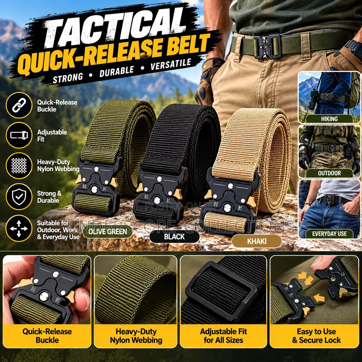 Quick Release Tactical Belt Available in Black,green and Brown