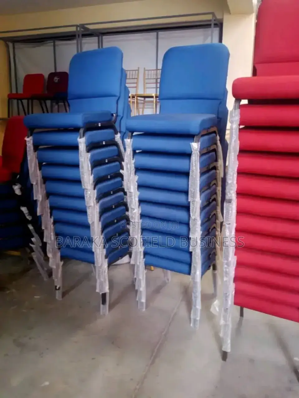 Blue and Red Stackable Chair