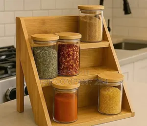 9pcs 3 Layer Airtight Glass Spice Jars With Bamboo Lid 200mls