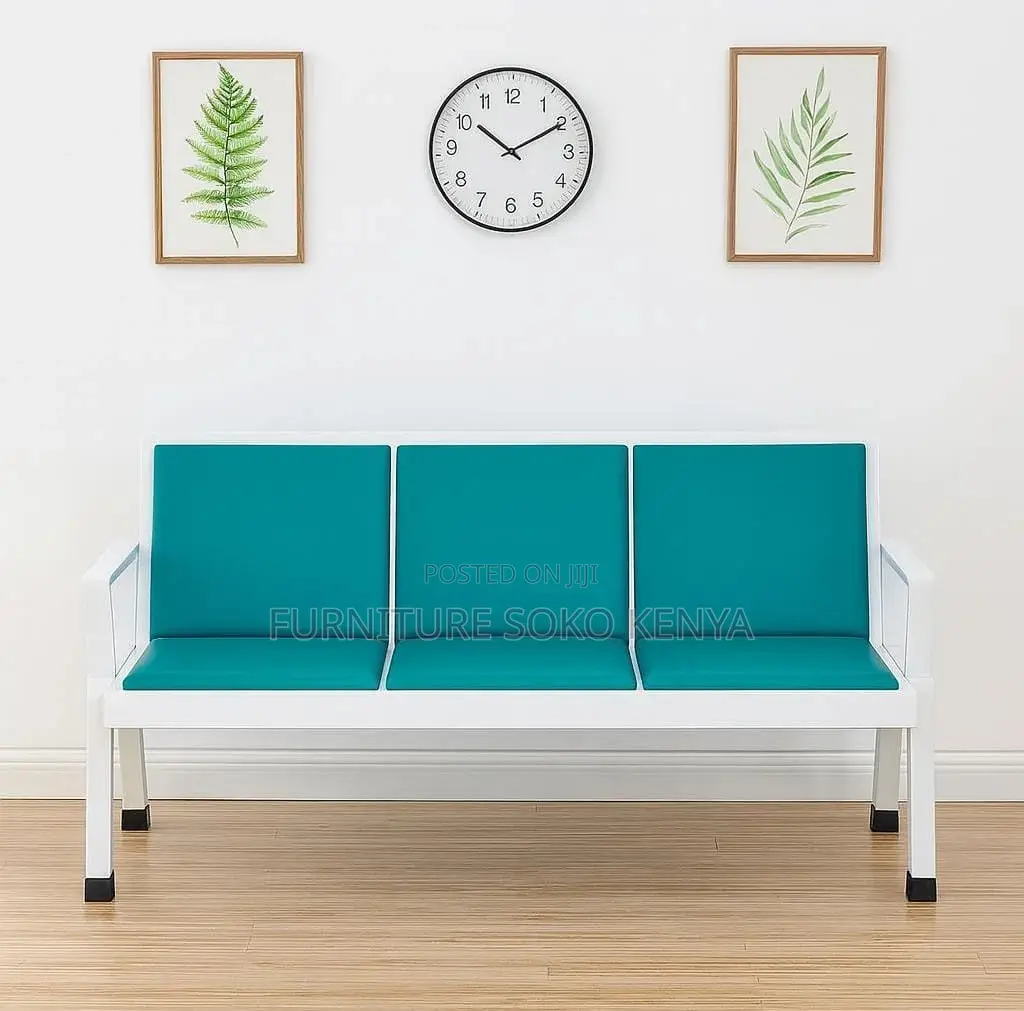 Waiting Bench : Blue 3-Link Padded Waiting Bench