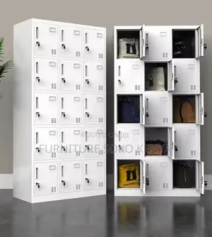 Office Cabinet : White 15-Compartment Metallic Staff Cabinet