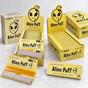 Alien Puff Gold Glass Transparent Rolling Papers 11⁄4 With/No Tips