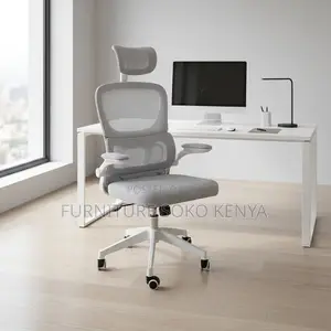 Office Chair : White and Grey Ergonomic Mesh Office Chair