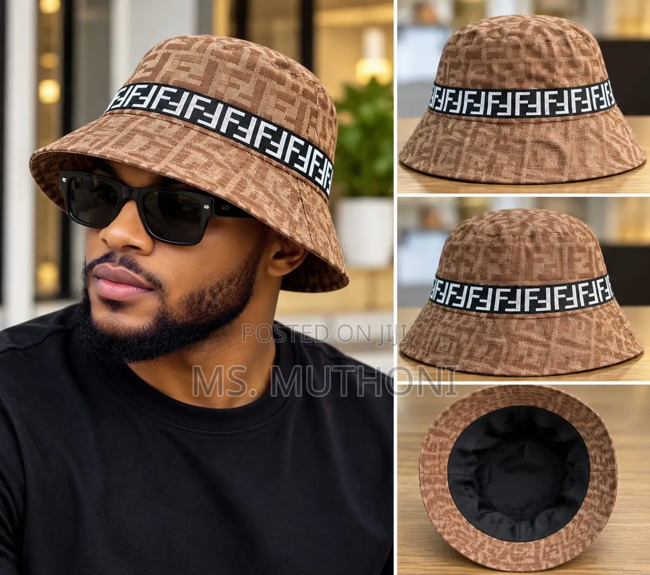 Luxury Fendi FF-logo Jacquard Bucket Hat