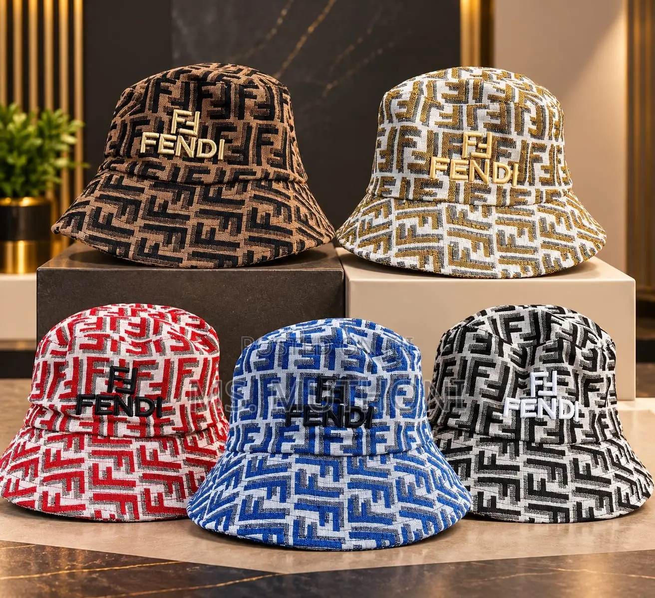 Luxury Fendi FF-logo Jacquard Bucket Hat