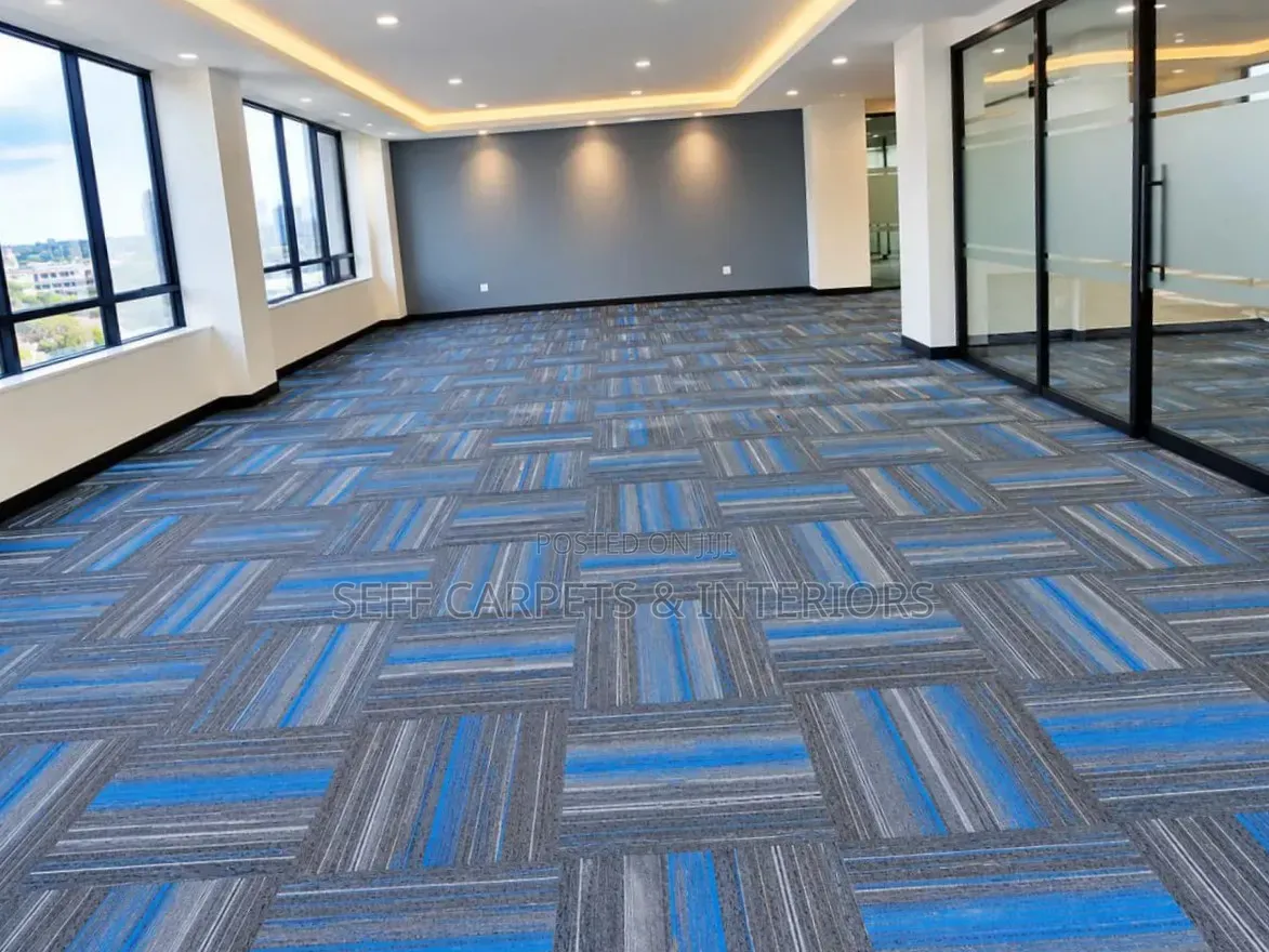 Blue and Grey Wall to Wall Carpet Tiles