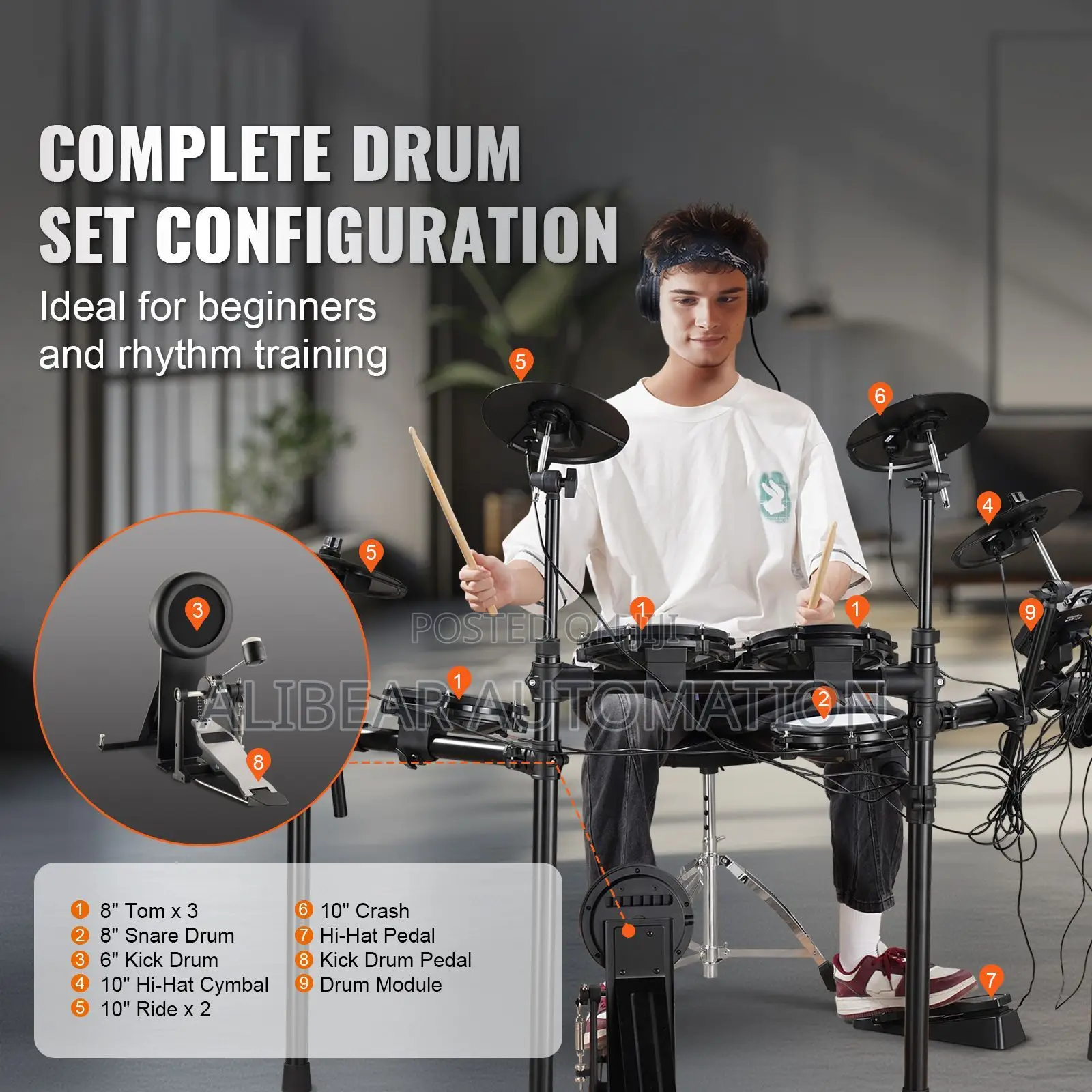 Professional Digital Electric Drum Set Fully Adjustable Setup & Sound