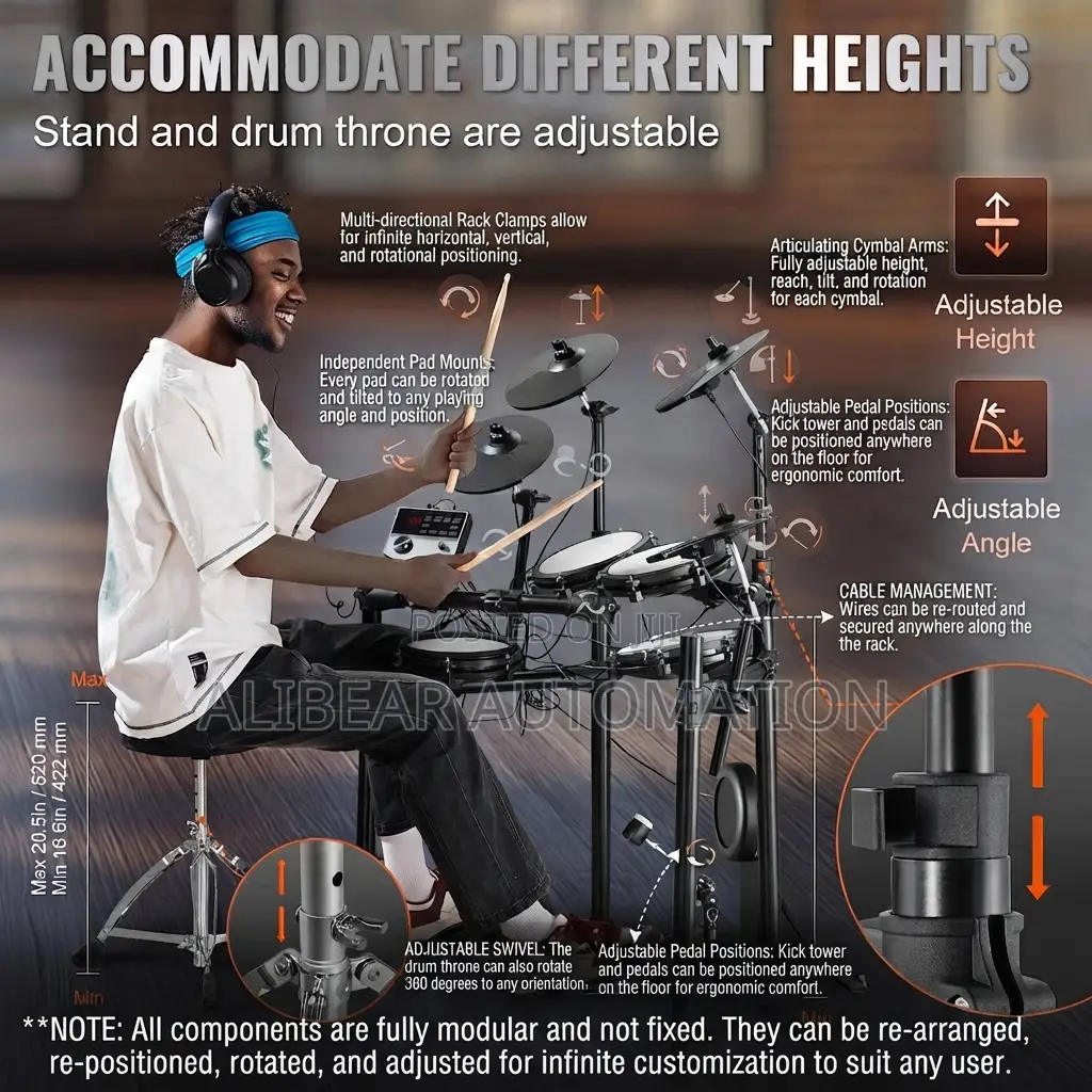 Professional Digital Electric Drum Set Fully Adjustable Setup & Sound