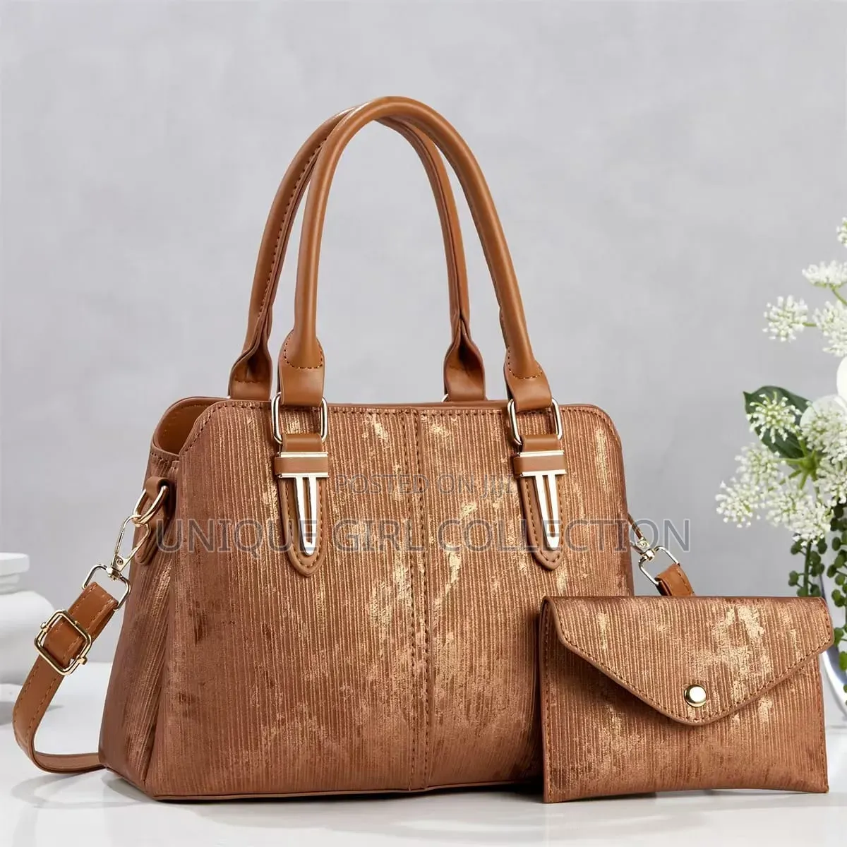Premium 2-in-1 Metallic Shimmer Handbag Set