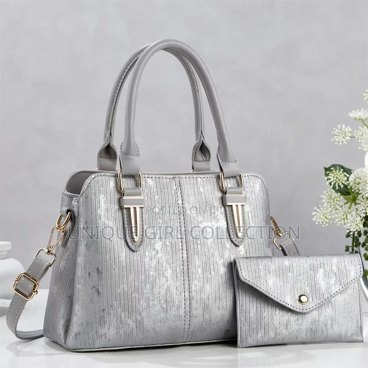 Premium 2-in-1 Metallic Shimmer Handbag Set
