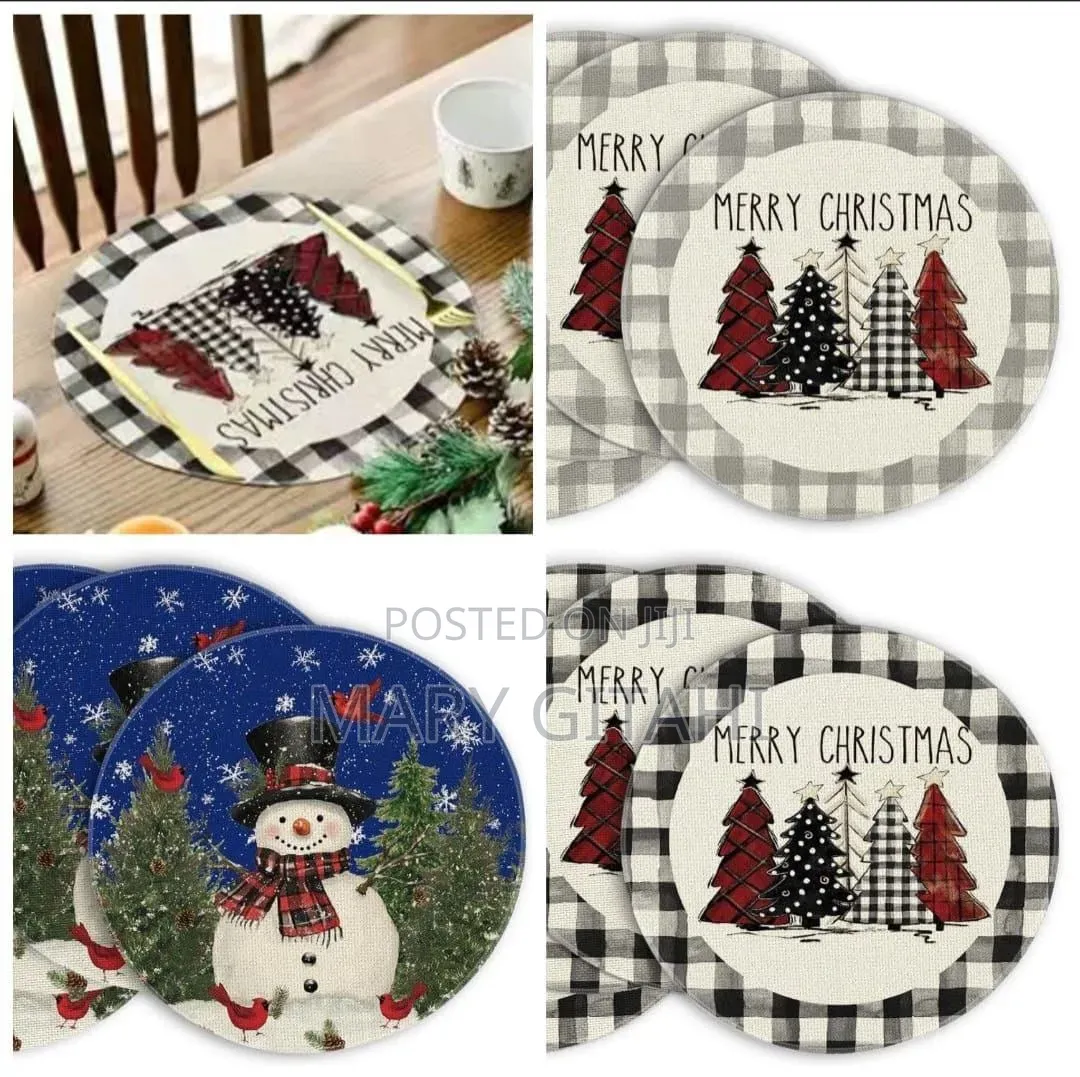 Plaid Christmas Round Placemats Set of 2pc