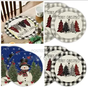 Plaid Christmas Round Placemats Set of 2pc