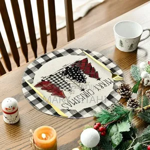 Plaid Christmas Round Placemats Set of 2pc