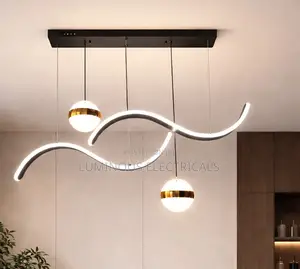 Modern LED Wave Pendant Chandelier With 2 Gold Globe Lights