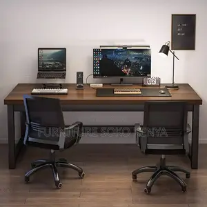 Office Desk : 1.2M Modern Industrial-Style Wood & Steel Computer Desk