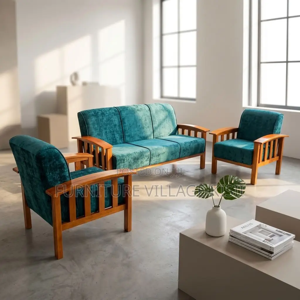 Blue Fabric Open Office Reception Sofa ,5-Seater