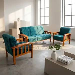 Blue Fabric Open Office Reception Sofa ,5-Seater