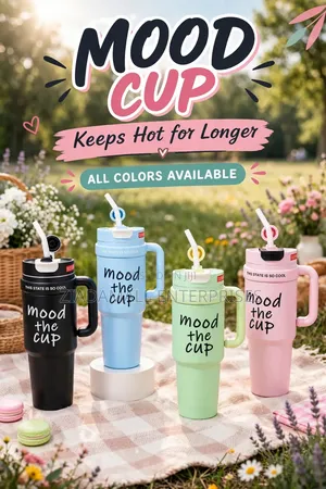 Mood Cup 40oz Tumbler - Keeps Hot Long - Handle + Straw - New