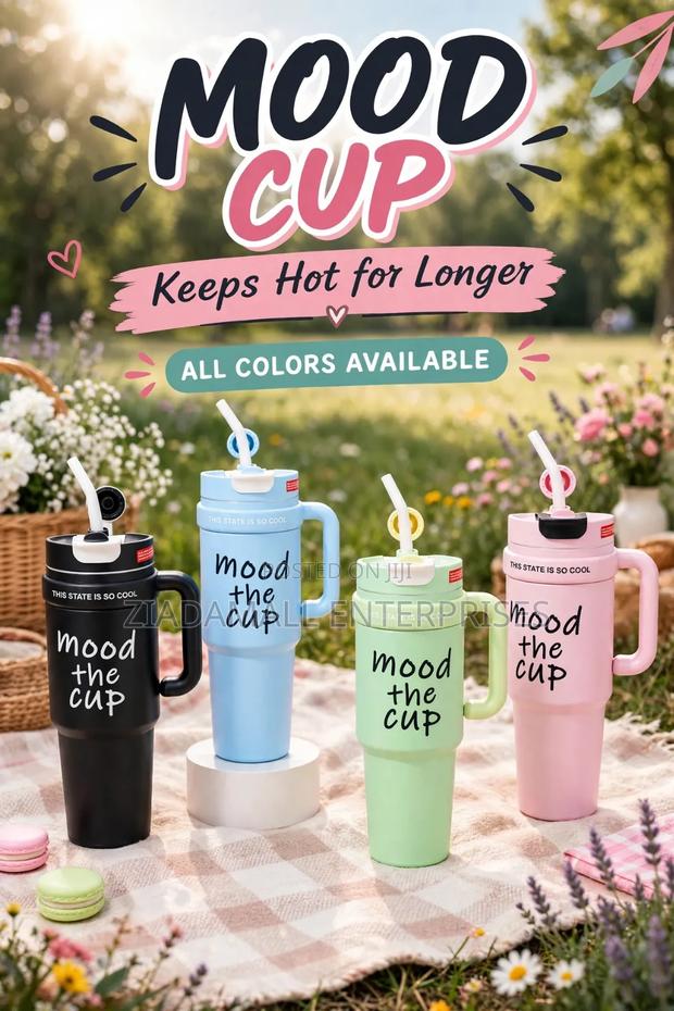 Mood Cup 40oz Tumbler - Keeps Hot Long - Handle + Straw - New