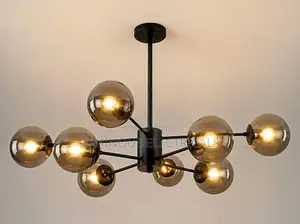 Modern 8-Light Black Chandelier With Smoky Glass Globes