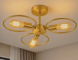 Gold 3-Light Circular Metal Ceiling Chandelier